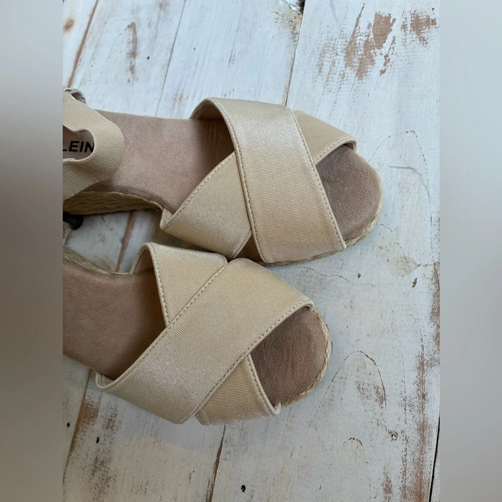 ANN KLEIN Ellis sandal wedge espadrille neutral summer party wedding sz 10 NWOB